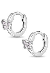lovely silver butterfly pink cubic zirconia birthstone baby earrings